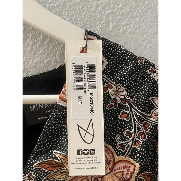 MINKPINK Women's Floral Balloon Sleeve Mehdya V-Neck Mini Dress Size Large NWT - Picture 5 of 7